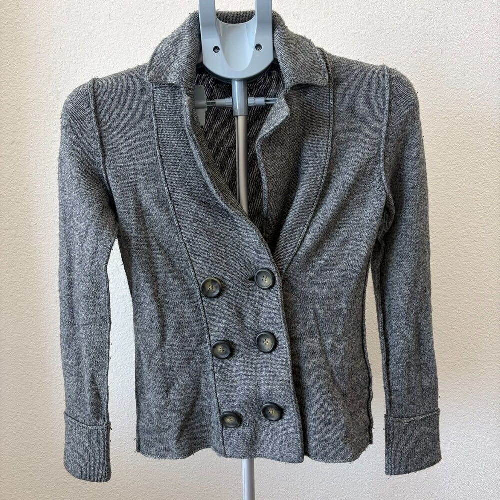 Banana Republic Petite XS Gray Knit Blazer Cardigan Double Breasted Wool Cashmer